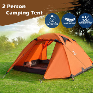 2 Person Portable Outdoor LightweightCamping Waterproof Tent - Orange