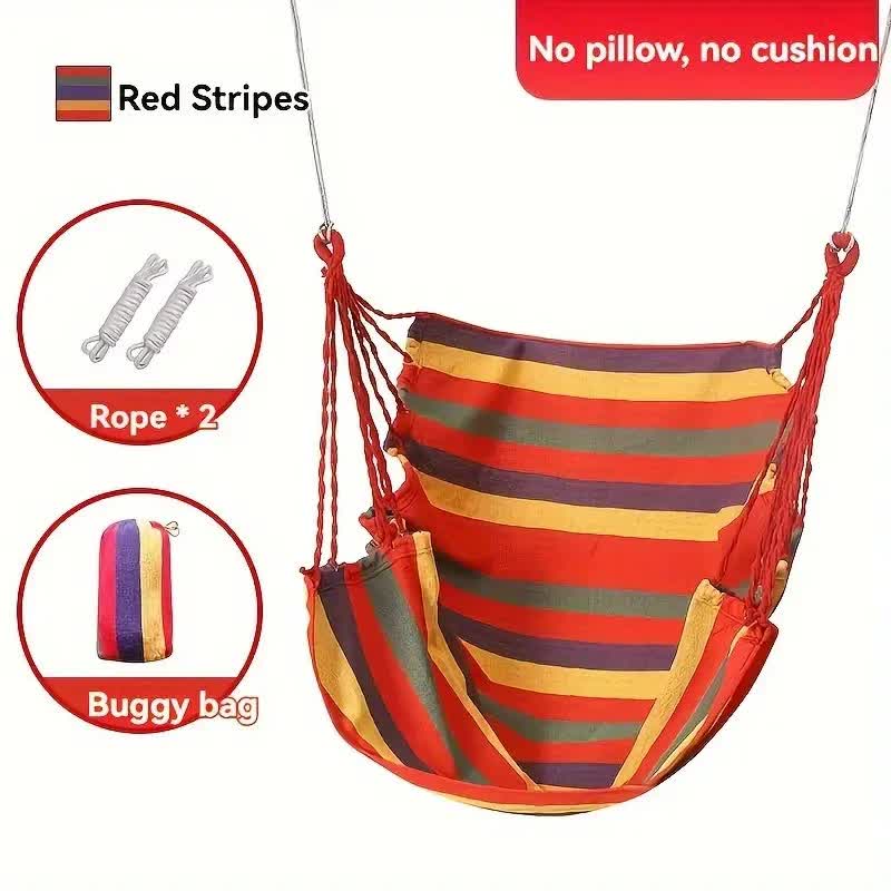 Colourful Striped Hammock Chair with Ropes and Storage Bag - Red Stripes