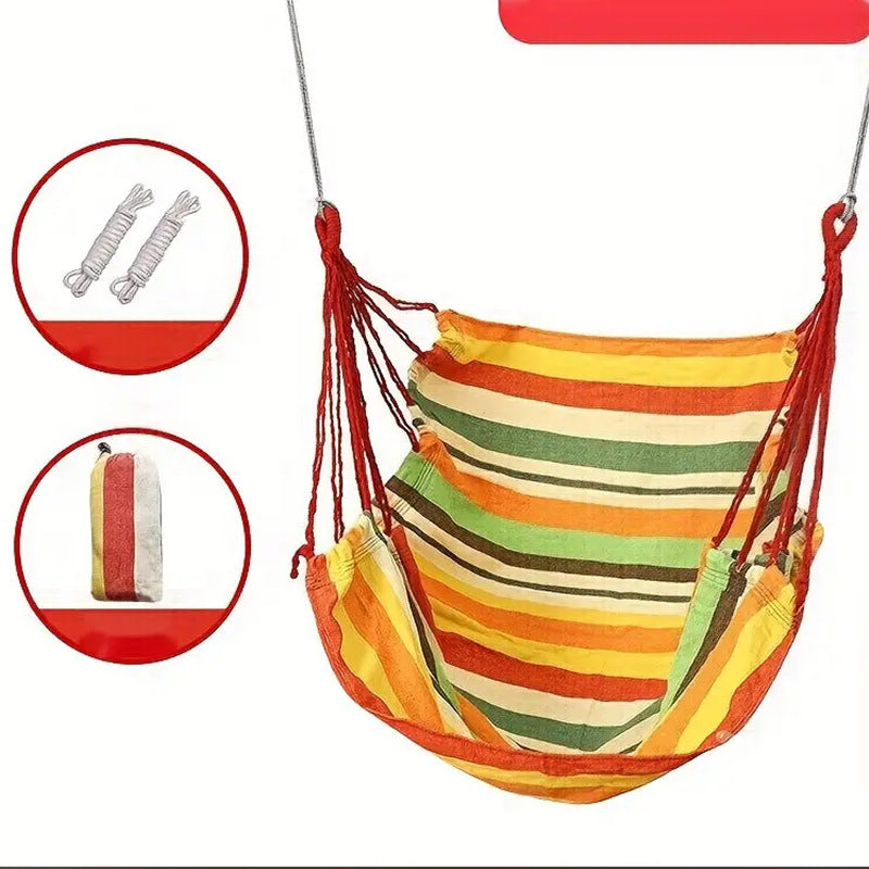 Colourful Striped Hammock Chair with Ropes and Storage Bag - Yellow Stripes