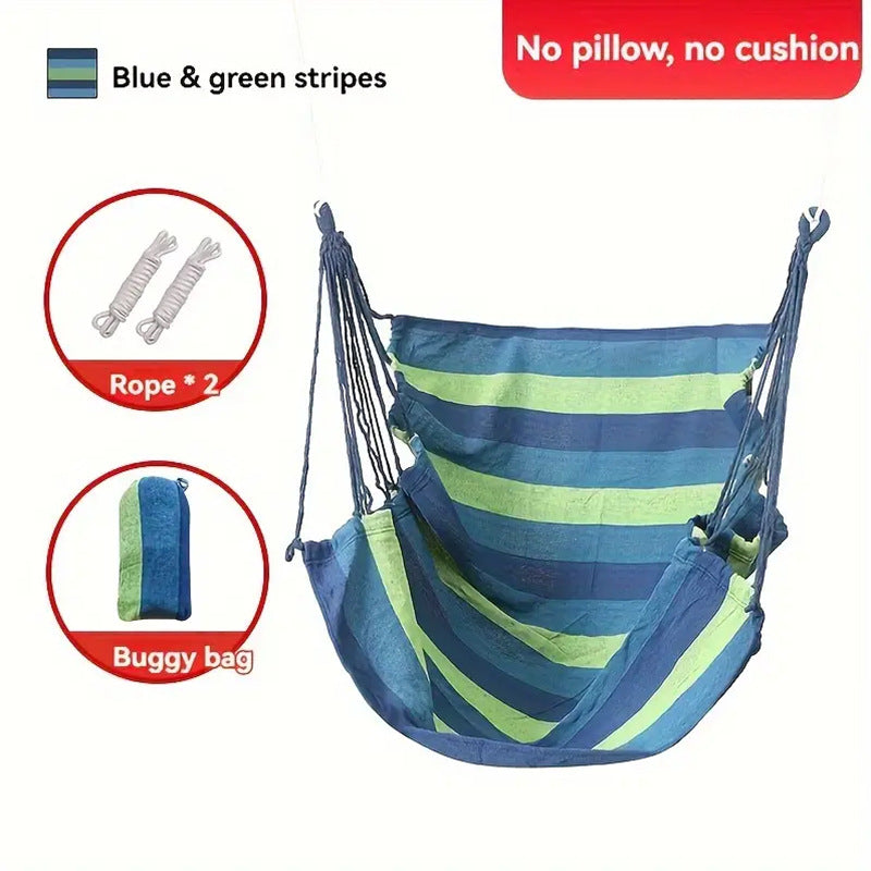 Colourful Striped Hammock Chair with Ropes and Storage Bag - Blue Stripes