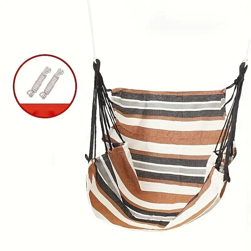 Colourful Striped Hammock Chair with Ropes and Storage Bag - Brown Stripes