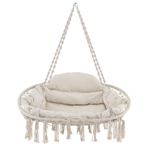 Hand-Woven Rope Boho Hanging Swing Chair with Cushion