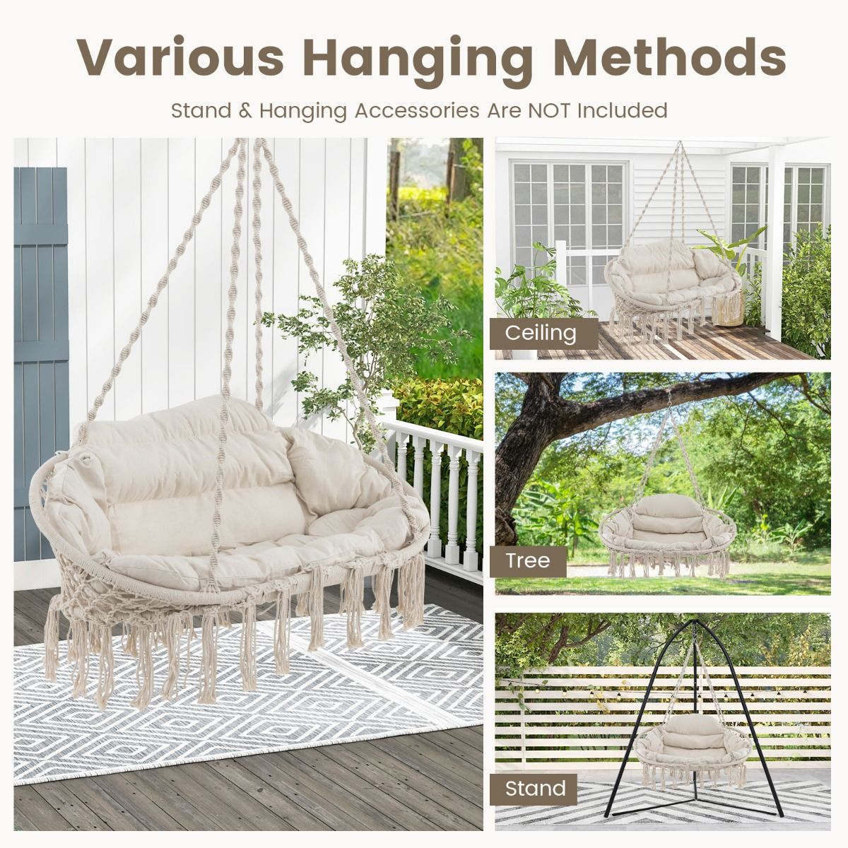 thumbnail image 2 of Unbranded Double Boho Tassel Nest Hammock Swing Chair For 2 Person Indoor/Outdoor 2 of 2