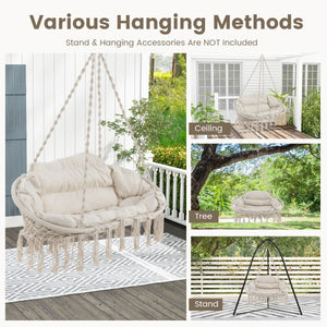 Hand-Woven Rope Boho Hanging Swing Chair with Cushion