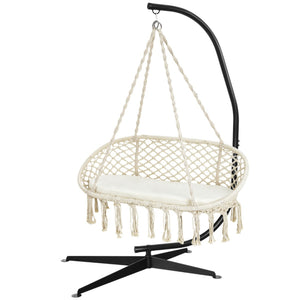 2-Seat Boho Hammock Chair with C-shaped Chair Stand