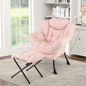 Plush Lazy Chair with Ottoman & Pillow & Armrests & Side Pocket