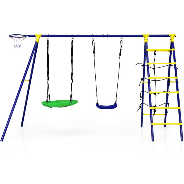 5-in-1 Outdoor Kids Swing Set with Metal Frame