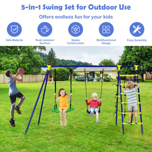 5-in-1 Outdoor Kids Swing Set with Metal Frame