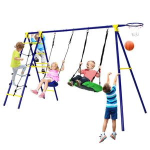 5-in-1 Outdoor Kids Swing Set with Metal Frame