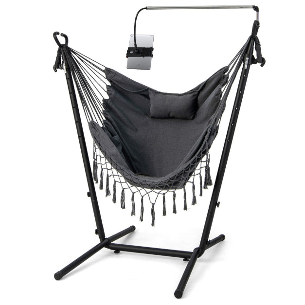 Hanging Hammock Chair & Stand with Phone Holder