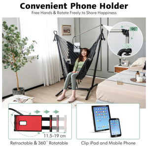 Hanging Hammock Chair & Stand with Phone Holder