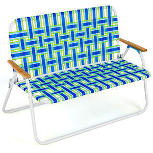 Outdoor Foldable Double Lawn Chair with Armrest Support