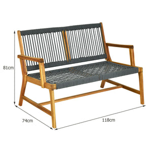 Acacia Wood Outdoor Bench Chair 2 Seater