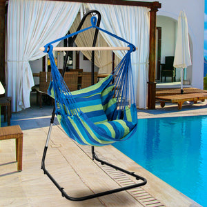 Hanging Hammock Chair with Adjustable Steel Stand & 2 Cushions