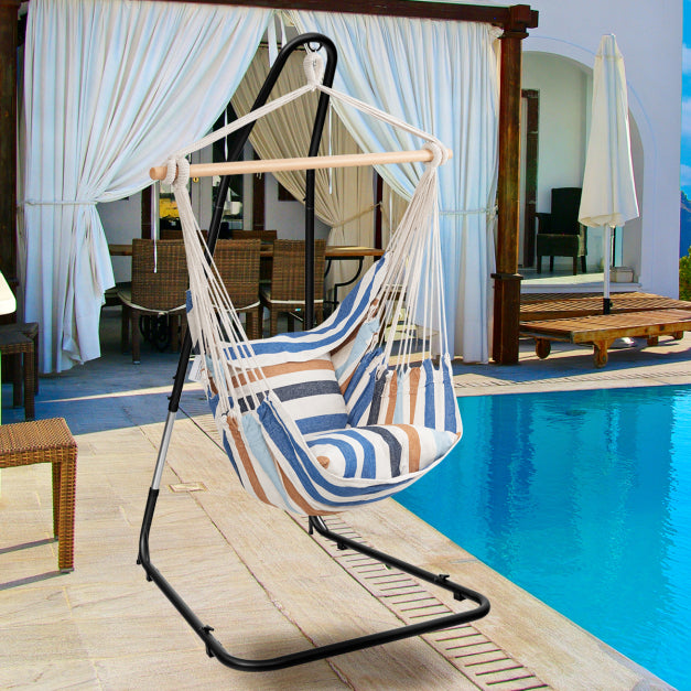 Hanging Hammock Chair with Adjustable Steel Stand & 2 Cushions