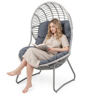 Wicker Egg Chair with Removable Seat and Back Cushion