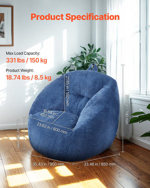 91 cm Bean Bag Chair with Soft Armrests and Storage Pocket Blue