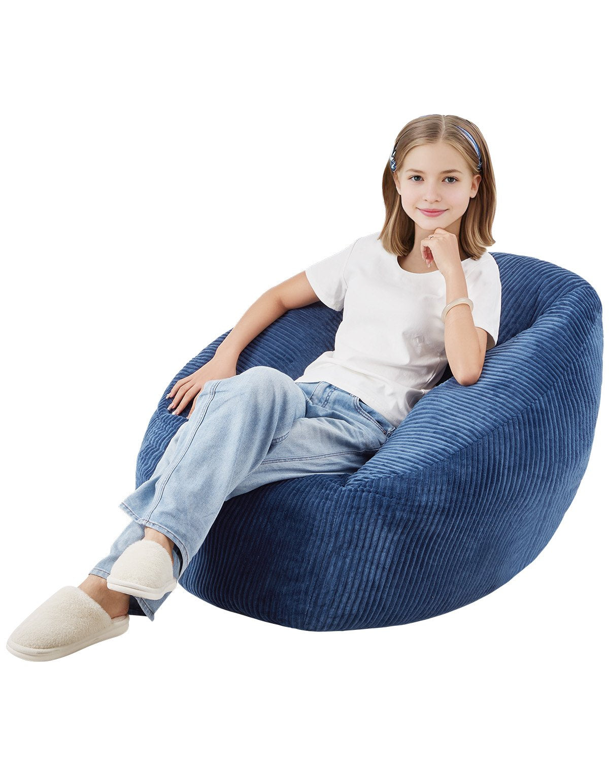 91 cm Bean Bag Chair with Soft Armrests and Storage Pocket Blue