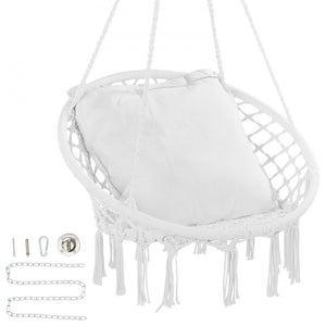 Hammock Swinging Chair Macramé Hanging Chair with Cushion Indoor & Outdoor