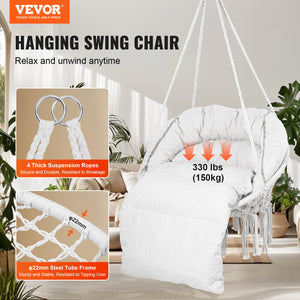 Macramé Hanging Chair with Cushion & Backrest