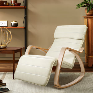 Fabric Rocking Armchair with Adjustable Footrest - Beige