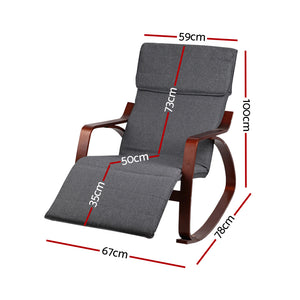 Fabric Rocking Armchair with Adjustable Footrest - Charcoal