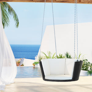 Porch Bucket Hanging Chair Rattan With Chain Black