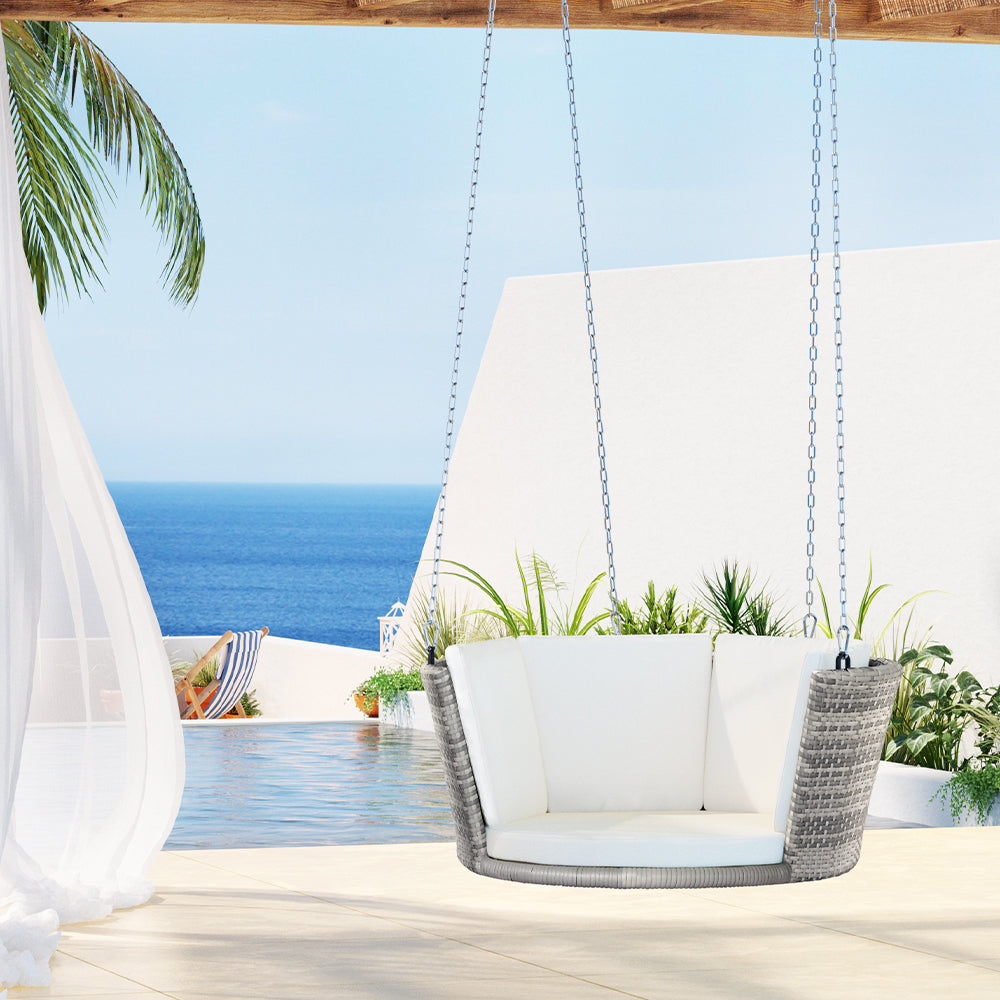 Porch Bucket Hanging Chair Rattan With Chain Grey