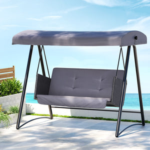 3 Seater Rattan Swing Chair with Canopy - Grey