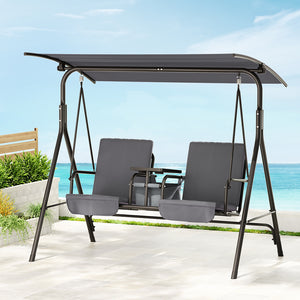 Outdoor Patio Swing Chair 2 Seater With Table Top Cup Holder