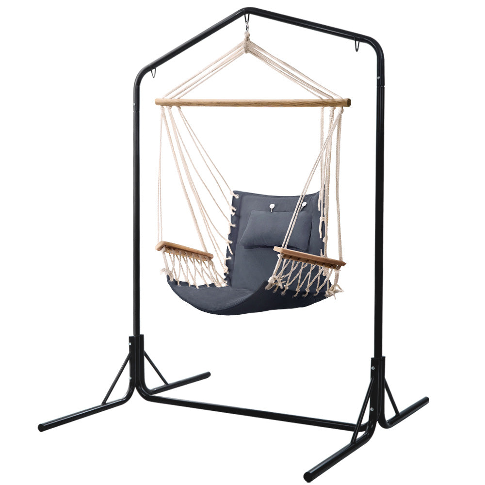 Hanging Hammock Arm Chair with Double Stand Grey