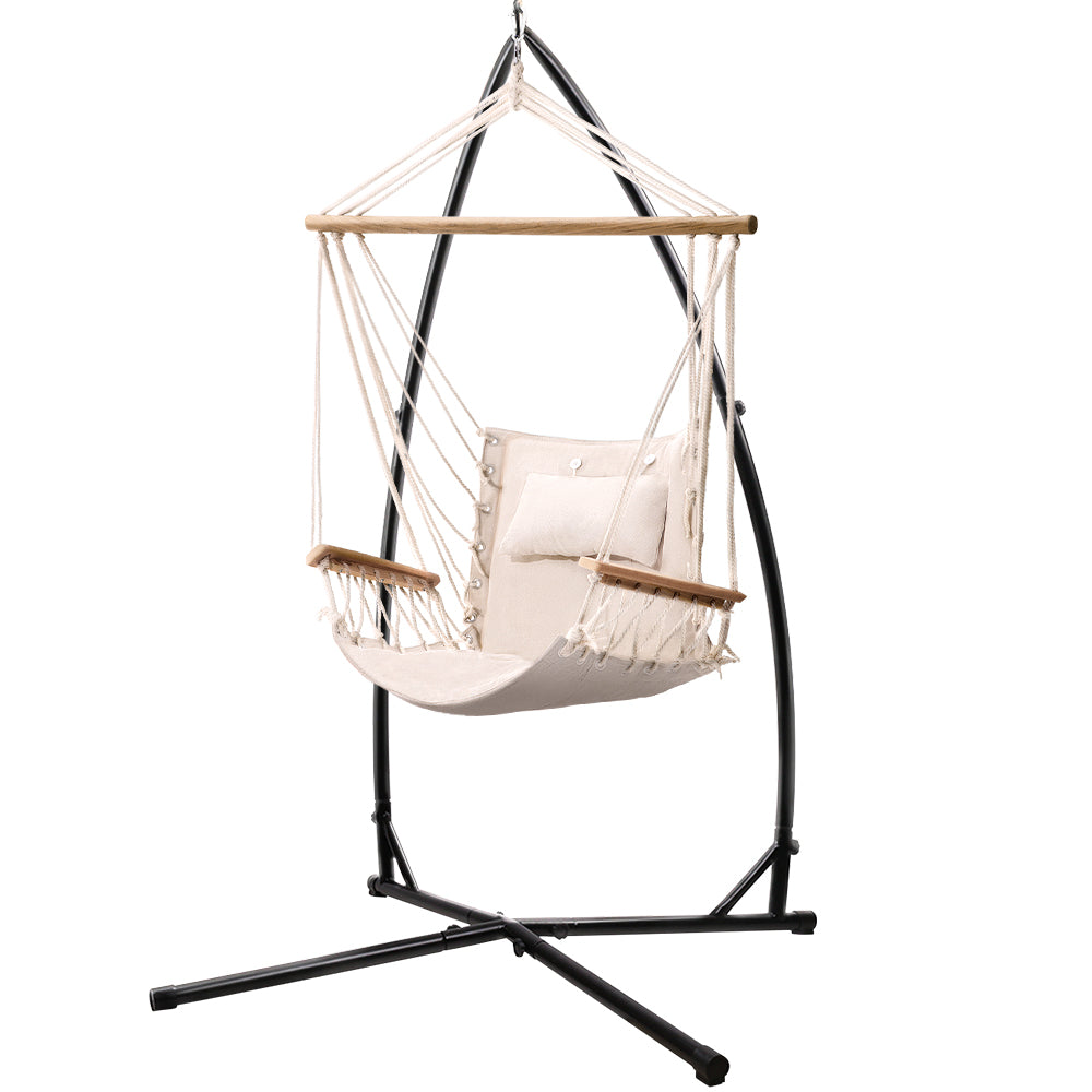 Hanging Hammock Arm Chair Cream with Steel Stand