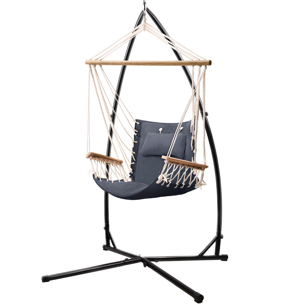 Hanging Hammock Arm Chair Grey with Steel Stand