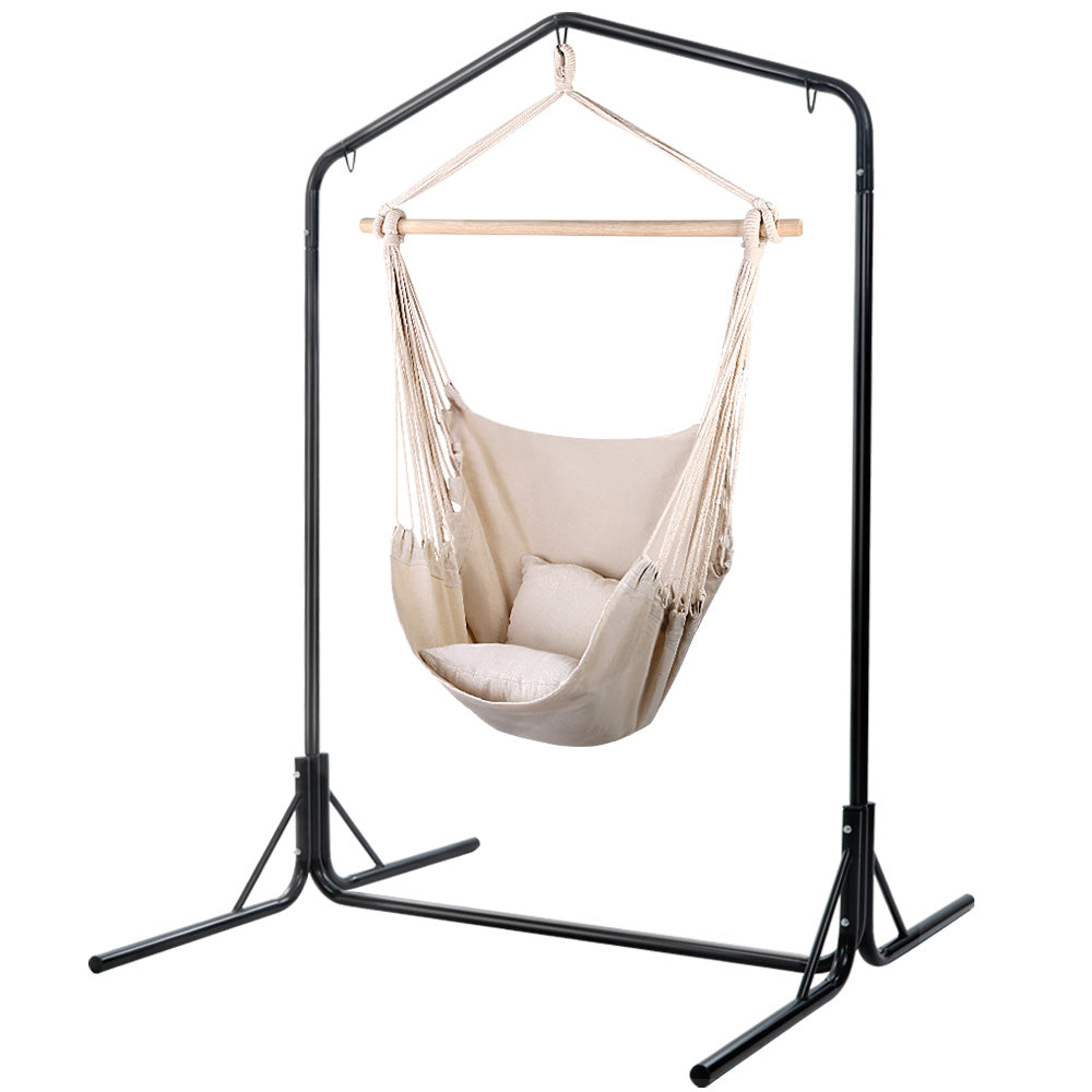 Cream Hanging Hammock Chair with Double Stand