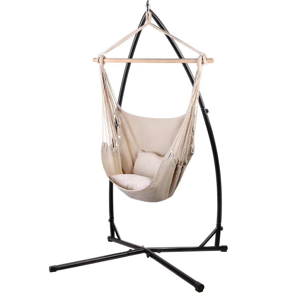 Cream Hanging Hammock Chair with Steel Stand
