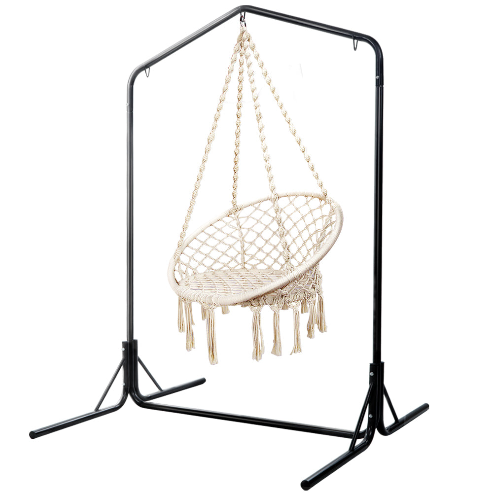 Cream Macrame Swing Hammock Chair with Double Stand