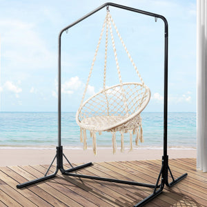 Cream Macrame Swing Hammock Chair with Double Stand