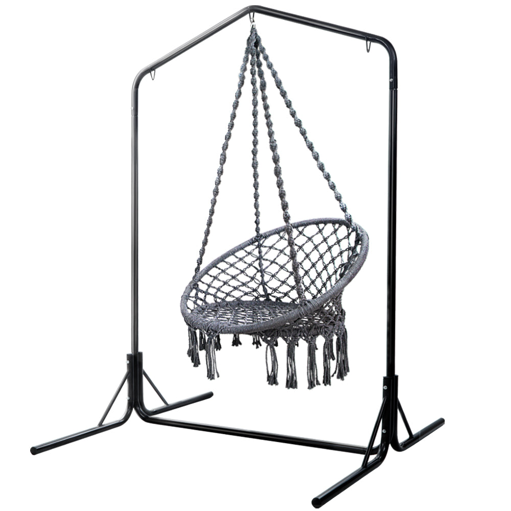 Grey Macrame Swing Hammock Chair with Double Stand