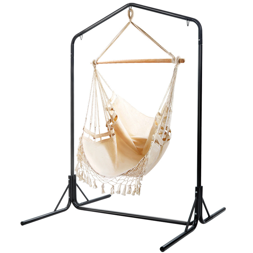 Cream Tassel Hammock Chair with Double Stand