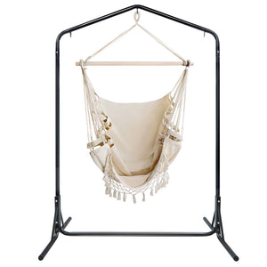 Cream Tassel Hammock Chair with Double Stand