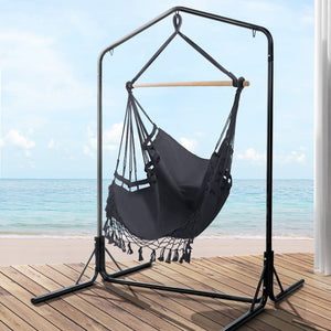 Grey Tassel Hammock Chair with Double Stand