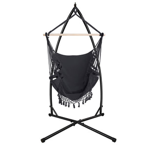 Gardeon Outdoor Hammock Tassel Chair with Steel Stand - Grey