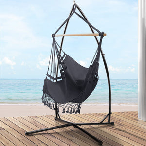 Gardeon Outdoor Hammock Tassel Chair with Steel Stand - Grey