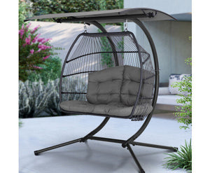Wicker Double Egg Chair With Canopy