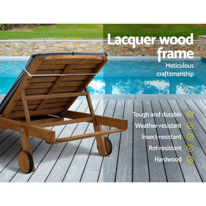 Gardeon 2pc Wooden Sun Lounger - Grey