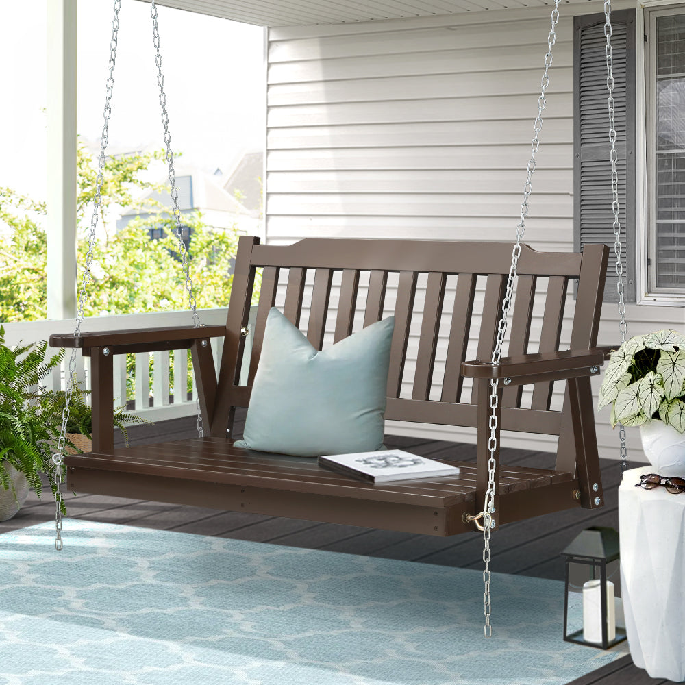Gardeon Porch Swing Chair with Chain Brown Oz Hammocks