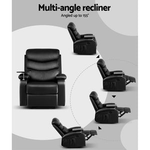 Artiss Recliner Armchair Leather With Black Tray Table