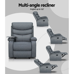Artiss Recliner Armchair Fabric With Black Tray Table