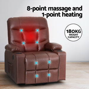 Artiss Recliner Lift Chair Heated Massage Leather Claude