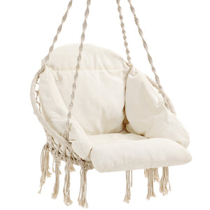 Macrame Hammock Hanging Chair with Cushion White